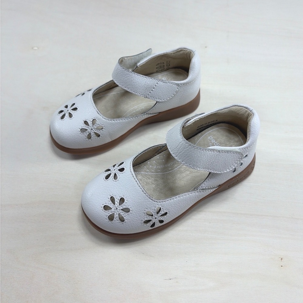 Pediped‎ Flex White Leather Floral Cutout Mary Jane Shoes Kids Size 8.5 EU 25